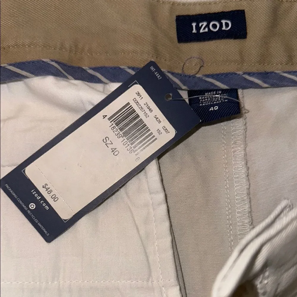 Izod Men's size 40 Shorts New w tags tan khaki Golf